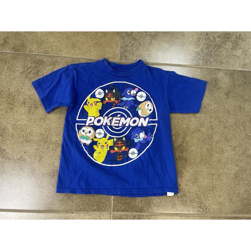 Pokemon T-Shirt Boys Sz XS 4-5 Blue Pikachu Graphic Short Sleeve Crew Neck